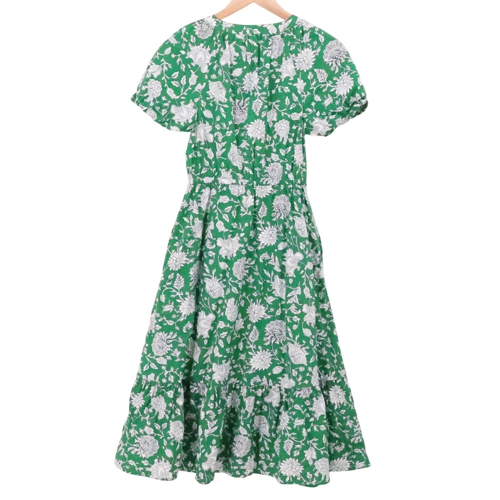 J Crew Floral Tiered Midi Dress Womens Size 00 Green Boho Cottage Pockets 2024 - Picture 7 of 13